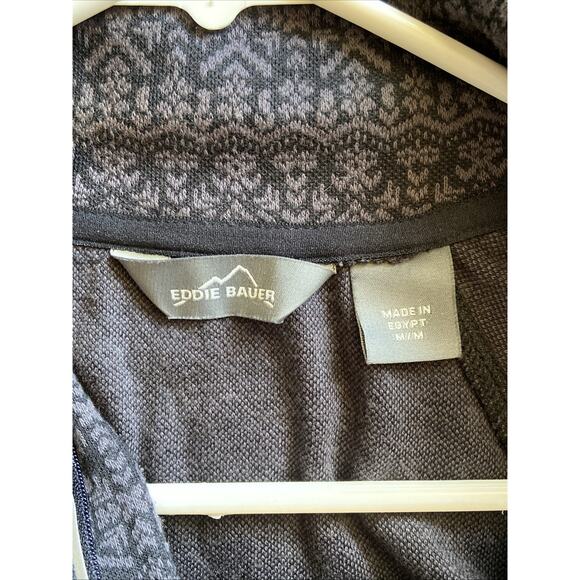 Eddie Bauer‎ Black/Gray Fair Isle Allover Geometric Zip Pullover Womens Medium - Picture 6 of 7